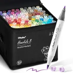 Ohuhu Alcohol Markers Brush Tip- 104-color Double Tipped Alcohol Based Art Marker Set for Artists Adults Coloring Illustration- Honolulu B of Ohuhu Markers- Dual Tip Brush & Fine- Refillable