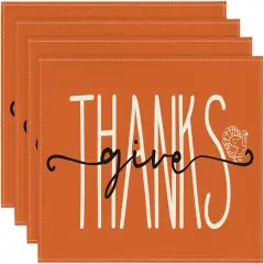Set of 4 Give Thanks Turkey Fall Placemats - 12x18 Inch (Orange)