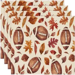 Set of 4 Football Rugby Leaves Fall Placemats - 12x18 Inch (Brown/Orange)