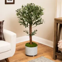 Northlight Artificial Olive Tree with Foliage In a Black Pot - 40" Green