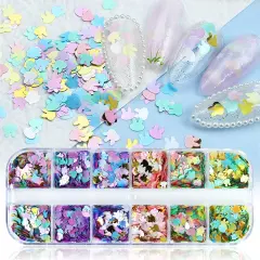 Rabbit Nail Art Glitter Sequins 12 Grids Nail Sequins 3D Holographic