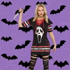 Adult Ghost Face Dress Costume Lace Up Tunic Style Small Fits