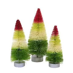 Bethany Lowe 6.0 Inch The Jolly Side Of Christmas Trees Christmas Decorative Tree Set , Christmas Decor Stripe Wooden Base Multicolored