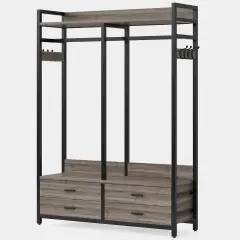 Free Standing Metal Garment Rack with Drawers and Hooks Grey Black