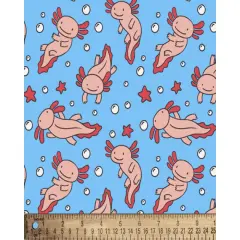 Axolotl Swimming Bubbles Digital Cotton Print Fabric | By the Yard | Sewing and Crafting | 44 inches wide