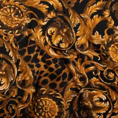 1 Yard Black Gold Floral Ornaments Animal Spots Italian Silk Charmeuse 53 inch