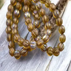 *20* 8mm Gold Washed Matte Root Beer Topaz AB Faceted Round Melon Beads