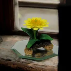 Ceramic Calendula Flower on Glass Base Figurine, Gift for Her, Gift for Mom, Home Decor