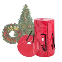 Christmas Tree and Wreath Storage Bag Organizers Zipper with Handles Red