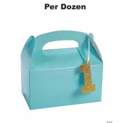 1st Birthday Light Blue Birthday Favor Boxes with Tag - 12 Pc.