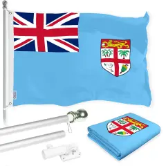 G128 Combo Pack: 6 Ft Tangle Free Aluminum Spinning Flagpole (Silver) & Fiji Fijian Flag 3x5 Ft, LiteWeave Pro Series Printed 150D Polyester | Pole with Flag Included