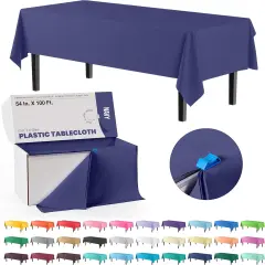 Exquisite Party Solids 54" x 100' Plastic Table Cover Roll with Slide Cutter &ndash; Cut-to-Size Dispenser Box &ndash; Makes Up to 36 Disposable 8' Rectangle Tablecloths Navy