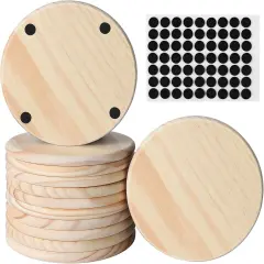 12 PCS 5 Inch Unfinished Wood Coasters,4 Inch Wooden Blanks with Non-Slip Pads