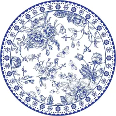 50 Pcs 14 Inch Blue Floral Paper Place Mats Chinoiserie Round Placemats Flower Disposable Decorative Table Mats for Dinner Table Setting Banquet Party Supplies
