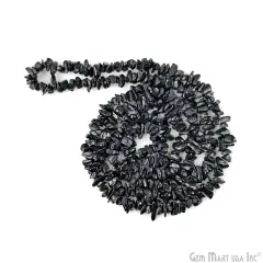 Black Tourmaline Chip Beads, 34 Inch, Natural Chip Strands, Drilled Strung Nugget Beads, 3-7mm, Polished, GemmartUSA (CHKT-70001)