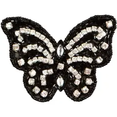 Radiant Beaded Rhinestone Butterfly Sequin Applique/Patch - SM5995BK Black AB