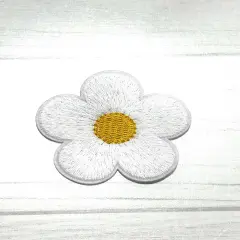 Flower embroidered patch White