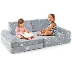 Flannel Fabric Modular Kids Play Couch with Glow-in-the-Dark Patterns Grey