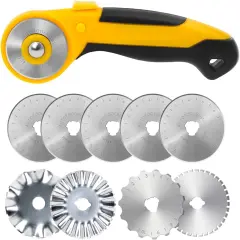45mm Rotary Cutter with 9pcs Extra Blades Automatic Fabric Roller Cutter Perforator Crochet Edge Pinking Rotary Blades for Quilting, Sewing, Crafting