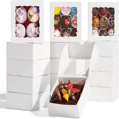 51PCS 5x5x2 Inch Bakery Boxes,Cookie Boxes with Window, Pastry Boxes for Macaroon Dessert Cupcake Donut Pastry Muffins