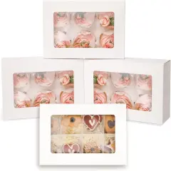 White 6 Cupcake Boxes with Window Auto-pop up 30 Packs Cupcake Box 9"x6.1"x3.3" Bakery Boxes For Cupcakes Carrier, Cupcake Containers