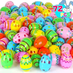 72 Pcs Plastic Printed Easter Eggs, 3.15" Tall Fillable Colorful Toys Easter Eggs Bulks for Easter Hunt, Party Favor, Basket Stuffers Filler