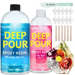 Teexpert Deep Pour Epoxy Resin, 51oz Epoxy Resin Kit for 2-4" Pour Depths, Crystal Clear & High Gloss, Bubble-Free Casting Resin for Flower Preservation, River Tables and Mold Crafts - 2:1 Mix Ratio