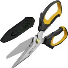 8-inch Scissors Heavy Duty, Multipurpose Scissors, Stainless Steel Blade, with Small Serrations and Protective Cover, Comfortable Non-Slip Handle, Easy Cutting Cardboard,Wires,Leather, Fabric.