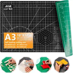 Self Healing Cutting Mat: 12inch x 18inch Double Sided 5-Ply Fabric Cutting Mat for Sewing, Quilting & Arts & Crafts - Gridded Rotary Cutting Board Mat in Green/Black.
