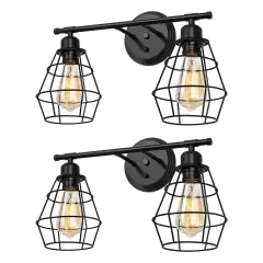 2-Light Industrial Vanity Light Rustic Wall Sconce for Bathroom, Farmhouse, or Kitchen Durable Metal Fixture with Adjustable Lighting, Easy Installation