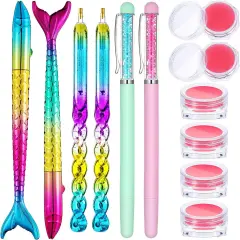 12 Piece Diamond Painting Tool, Include 6 Piece Mermaid Point Drill Pens Classic Point Drill Pen Spiral Diamond Painting Pen, 6 Piece Diamond Painting Wax Storage Case Full of Glue Clay (Pink)