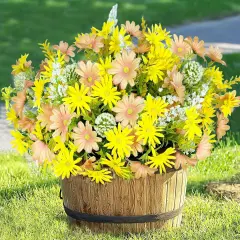 96 Heads 17.7 Inch Fake Dasiy Flowers Cemetery Decor, 4 Bouquets Artificial Flowers for Outdoors UV Resistant Plastic Fake Plants Faux Lavender for Gardens Planter Home Grave Decor(Yellow)