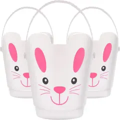 Easter Buckets, Set of 3 Plastic Easter Bunny Baskets with Handles, Empty Plastic Easter Pails for Kids Easter Egg Hunt Party Favors