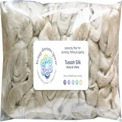 2oz Tussah Silk Fiber: Premium Grade Glossy Combed Top Roving. Hand Spinning, Blending, Felting, Dyeing, Paper & Soap Making. Natural White