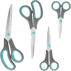 Scissors Set of 4, Premium Stainless Steel Razor Blades, Ergonomic Semi-Soft Rubber Grip, Suitable for School, Office and Family Daily Use, 9.6''/8.5''/6.4"/5.4", Blue&Gray