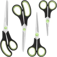 Scissors, Stainless Steel Blades Soft Grip for Home, School, Office. Black and Green, 4
