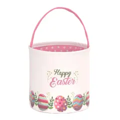 Easter Bunny Basket Egg Buckets Gifts Tote Bags, Canvas Cotton Pink Cute Personalized Egg Hunt Basket Stuffers for Easter Party