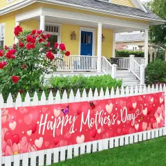 Large Happy Mother's Day Banner Decorations Mothers Day Yard Sign Holiday Hanging Decor 120x20 Inch Love Hearts Flowers Banner Party Supplies