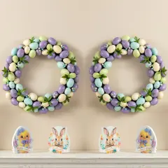 18"D Easter Egg Shaped Decorative Wreaths & 16"H Egg Table Tree Decor 2* Purple Wreath