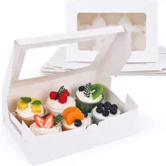 6 Count White Cupcake Boxes, 15 Pack Cupcake Containers, 9.5 x 6.3 x 3 inches, Holding 90 Pastry Box for Birthday Holiday Party Bakery Supplies