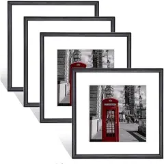 6x6 Picture Frame Set of 4, Black Thin Metal, Square Picture Frames for Wall and Table, Aluminum Photo Frame Fit 5x5 with Mat or 6 X 6 without Mat（4 Pack）
