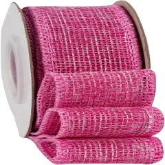 Light Pink Burlap Ribbon 1 Inch, Solid Ribbon with Wired Edge for Easter Mother's Day Decoration Bow & Wreath, 10 Yards/Roll.