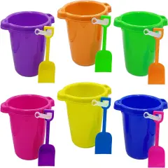 4E's Novelty 6 Pack Beach Buckets with Shovels Bulk &ndash; 7.5" Sand Buckets & Shovels for Sand & Outdoor Play