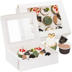 20 Pack Cupcake Boxes 12 Counts White Paper Cupcake Container with Inserts and Window, Bakery Container Dozen Cupcake Carrier Boxes for Muffins, Cookies, Pastry
