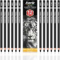 Set of 12, Charcoal Drawing Pencils