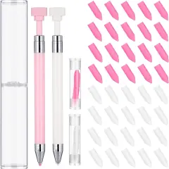 2 Pcs Diamond Painting Pen with 40 Pcs Diamond Painting Wax Pen Replacement Wax Glue Art Accessory and Tool Quickly Pick up Bead Gem for DIY Craft(Single Head)