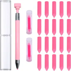 21 Pcs Diamond Painting Pens Kit, 1 Pcs Refillable Wax Pen with 20 Pcs Wax, Rotating Glue Point Drill Pen for Nail Art, Diamond Art Accessories and Tools, Quickly Pick Up Beads Gems (Pink)