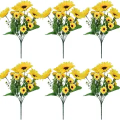 Summer Sunflowers &ndash; 6 Pack 12" Artificial Silk Flowers with Stems, 13 Heads & 27 Leaves for Indoor & Outdoor Decor Floral Arrangements