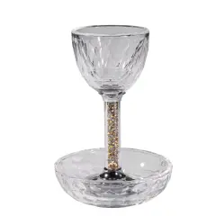Crystal Kiddush Cup with Gemstone Stem and Tray By Kinor Decor Silver Gemstones