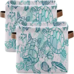 Summer Storage Basket Cube Tropical Ocean Sea Turtle Fish Large Collapsible Toys Storage Box Bin Laundry Organizer for Closet Shelf Nursery Kids Bedroom,15x11x9.5 in,2 Pack